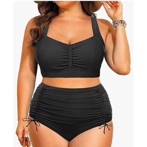 DACI - Size 18 Sexy Black Ruched High-Waist Bikini Set